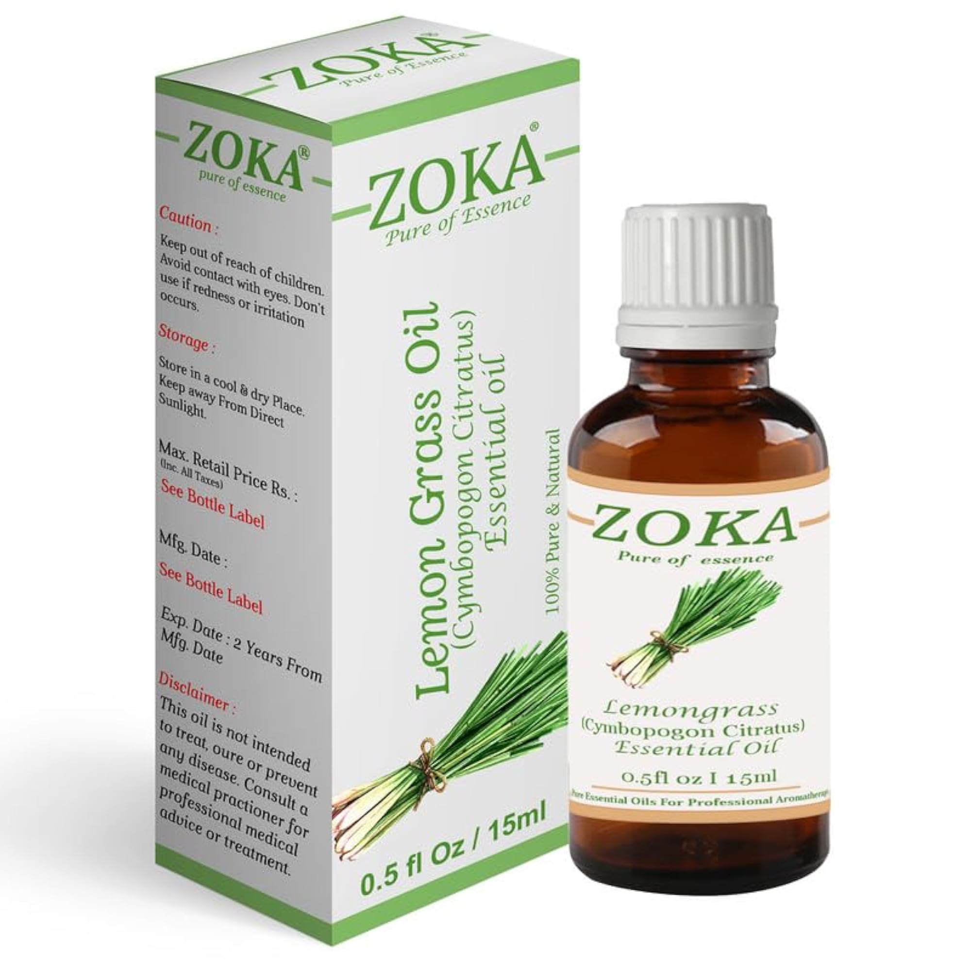 Zoka LemonGrass Essential Pure, Natural & Undiluted (15ml) - Pack Of 4